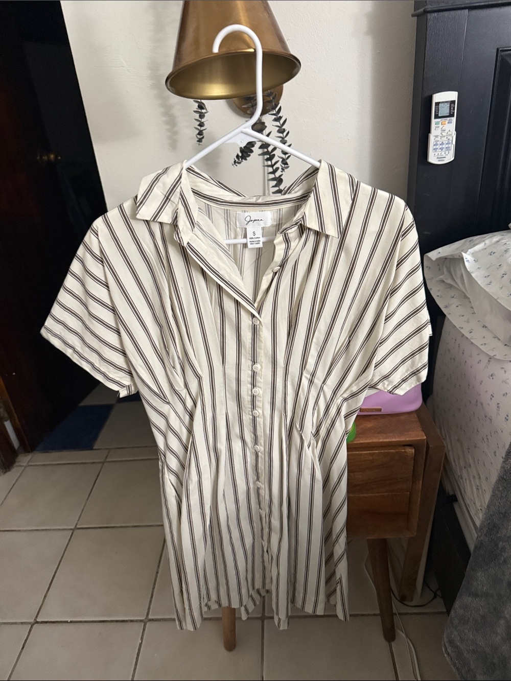 Jasper womens Short-Sleeve Button-Down dress with Brown Stripes